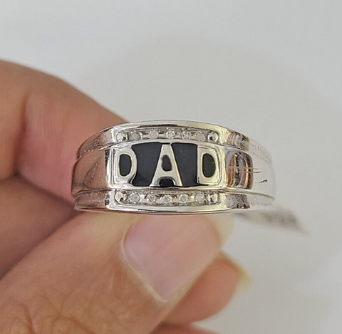 Real 10k DAD Diamond Ring Mens White Gold Size 10 Ring 10kt Genuine