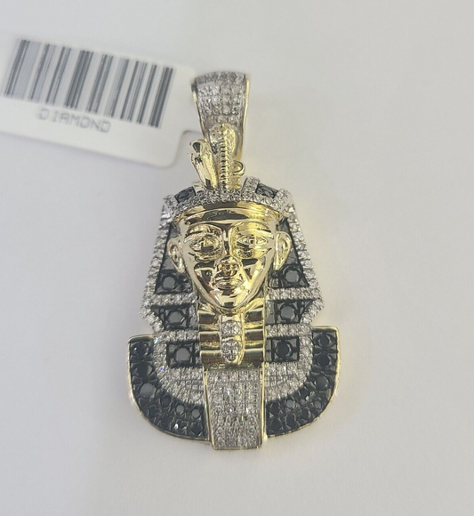 10k Pharaoh Head Diamond Pendant Charm Yellow Gold Men Women Real 10Kt 1.5 Inch