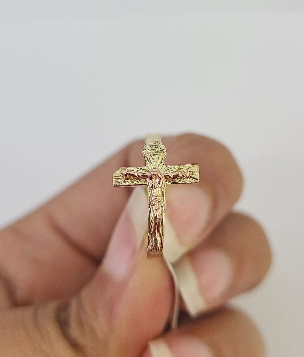 Real 10k Jesus Cross Ring Band Wedding Engagement Casual Women Yellow Gold