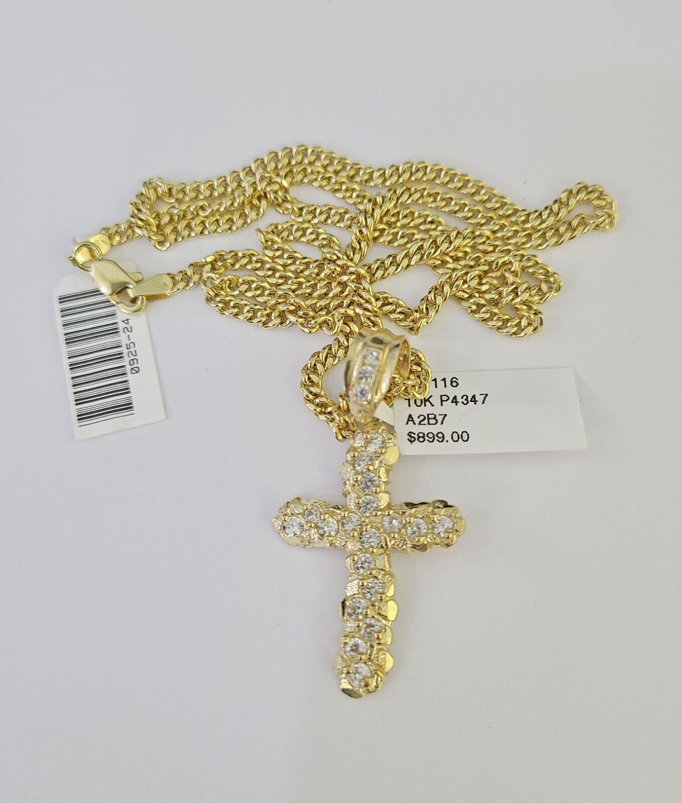 10K Gold Miami Cuban Chain Jesus Cross 18"-28" 3mm Pendant Necklace SET Charm