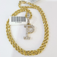 10k Rope Chain P Diamond Initial Charm Necklace Pendant Set 2mm 18"-24" Gold