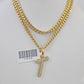 10k Miami Cuban Chain T Diamond Charm Set 4mm 18-26"Yellow Gold Necklace Pendant