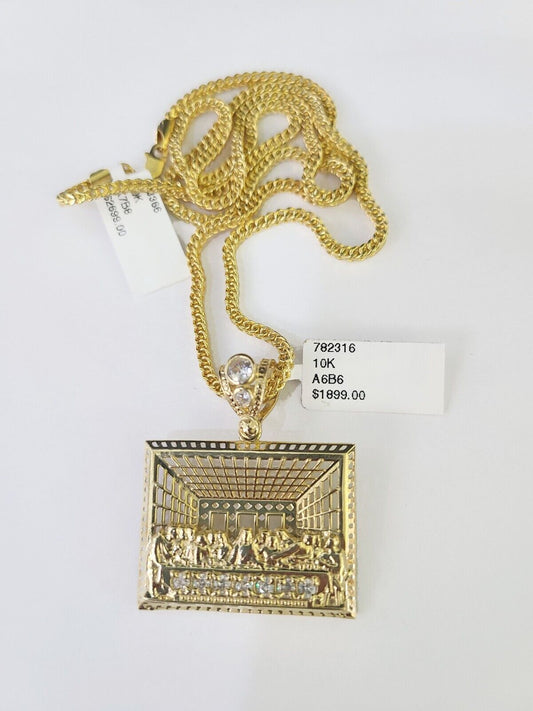 10K Franco Chain Last supper Pendant Charm Necklace 20"-26" 2.5mm Yellow Gold