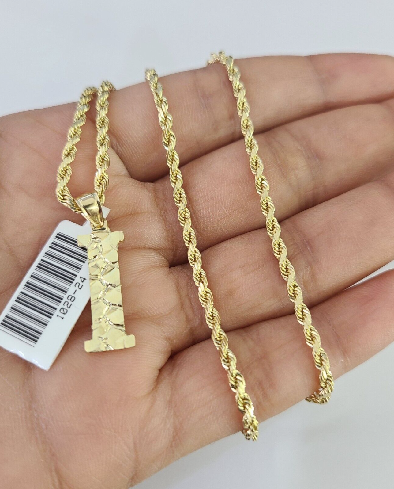 10k Gold Initial I Charm Rope Chain 16"-26" 2.5mm SET Necklace Alphabet Pendant