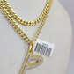 10k Miami Cuban Chain Diamond P Initial Charm Set 4mm 18"-28" Necklace Gold