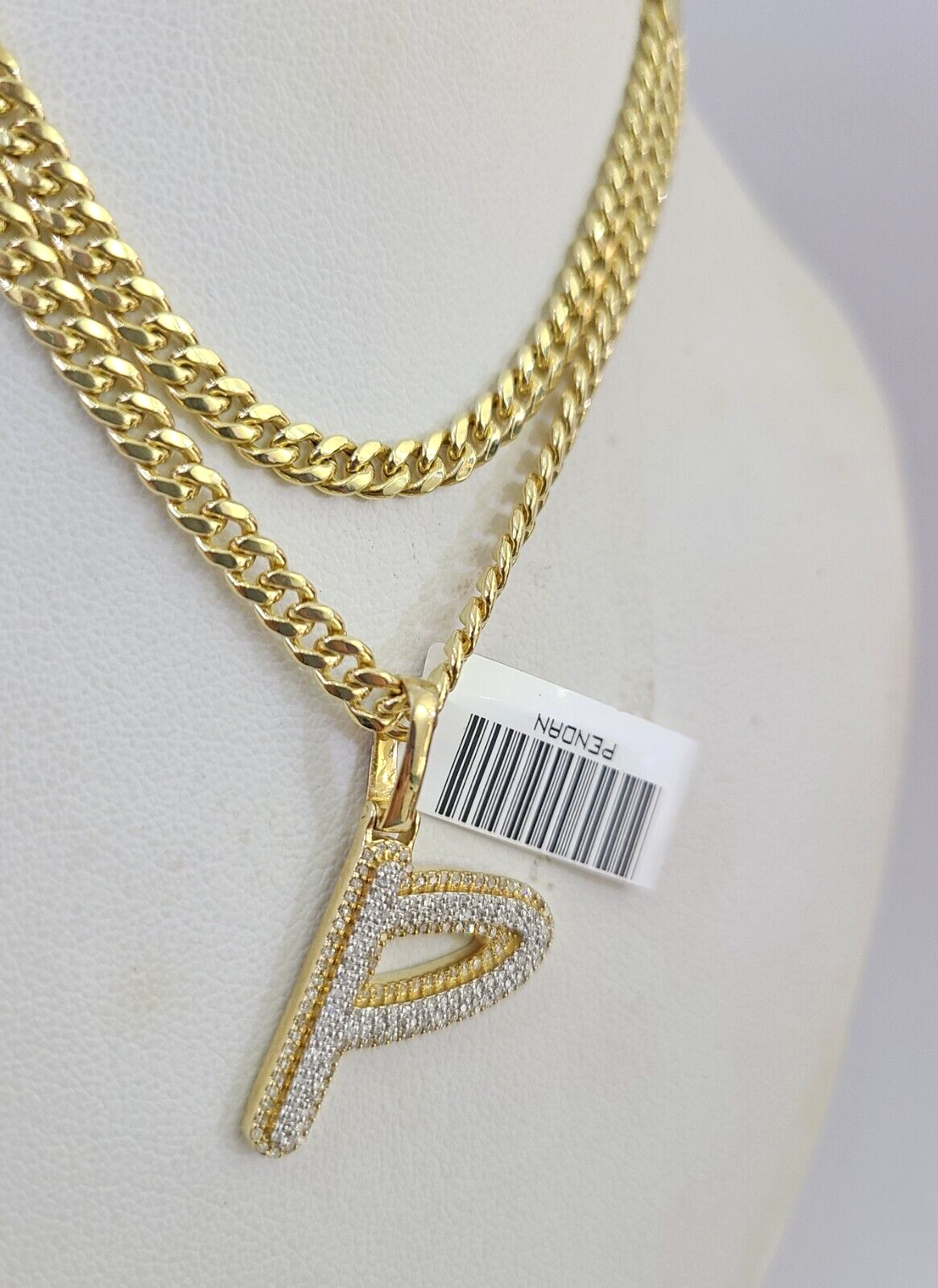 10k Miami Cuban Chain Diamond P Initial Charm Set 4mm 18"-28" Necklace Gold