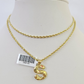 10k Solid Rope Chain 2mm S Initial Pendant Charm Necklace SET 18-22" Ladies