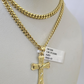10k Gold Chain Miami Cuban Jesus Cross Charm Pendant Set 4mm 18"-28" Necklace