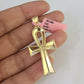 Real 14k Solid Chain Cross Charm Set Miami Cuban Link 3mm Necklace Pendant Gold