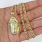 10k Miami Cuban Chain Virgin Mary Charm Set 4mm 18"-28" Necklace Yellow Gold