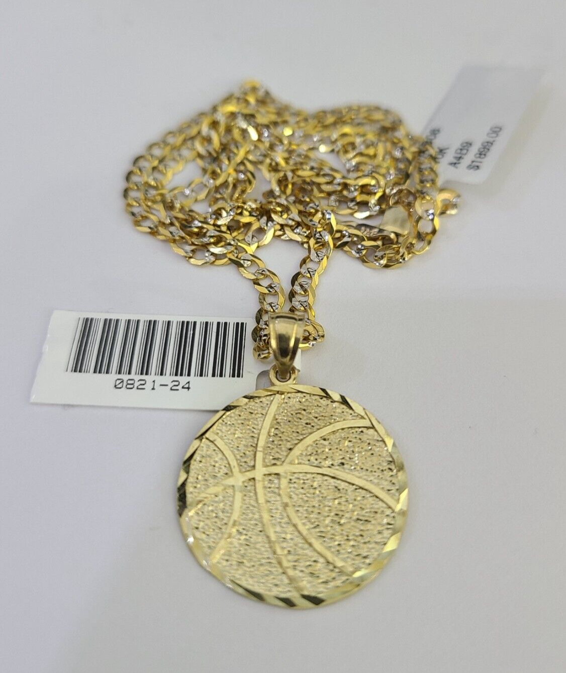 10k Solid Gold Cuban Curb Chain Basket Ball Pendant 2.5mm 18"-26" SET Necklace