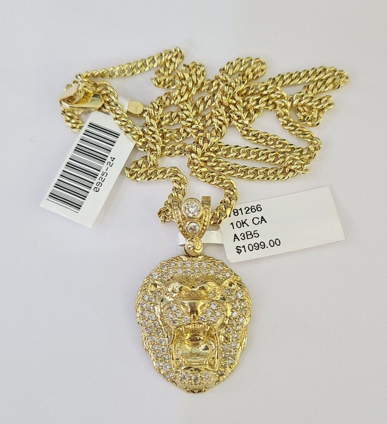 10K Gold Miami Cuban Chain Roaring Lion 18"-28" 3mm REAL Pendant Necklace SET