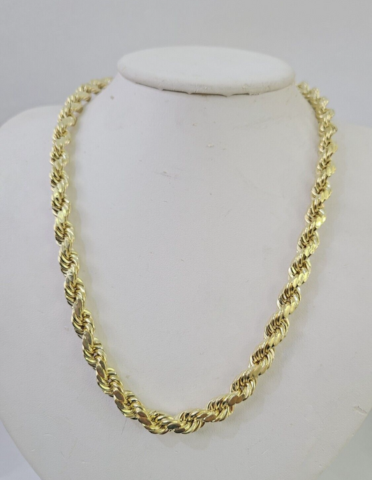 10k Gold Rope Chain Necklace 26 Inch 8mm Diamond Cut REAL 10kt Yellow Gold