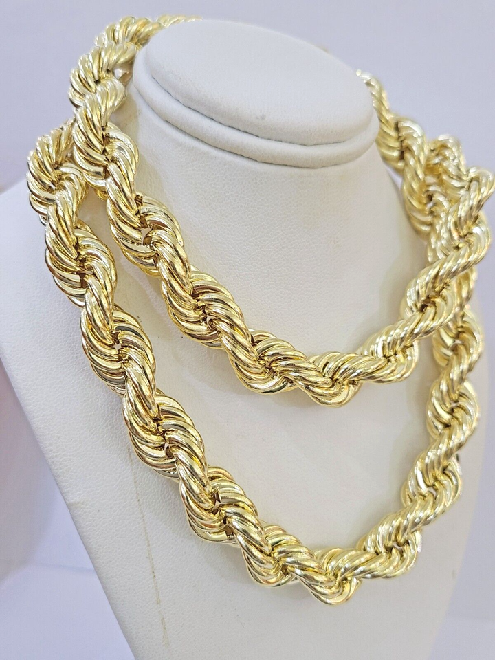 Real 10k yellow Gold Rope chain Necklace 12mm 20" - 30 Inch Mens 10kt DISCOUNT