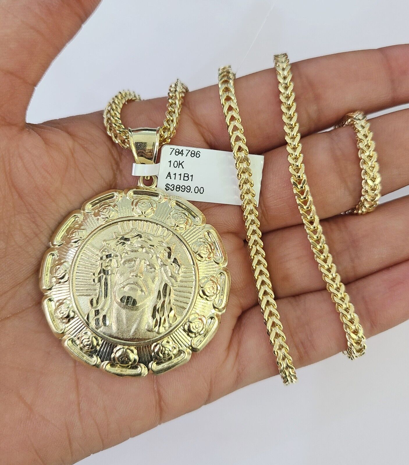 10K Franco Chain Jesus Mary Pendant Charm Necklace 20"-26" 3mm Gold Yellow SET