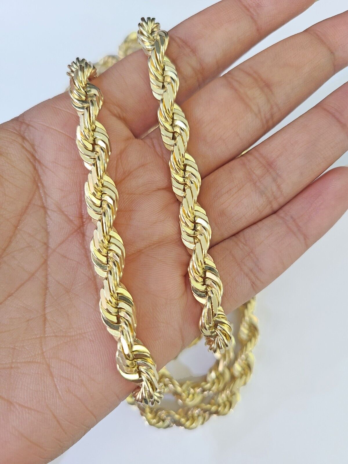 10K Real Solid Yellow Gold Rope Chain Necklace 7mm Length 18" 20" 22" 24" 26" 28