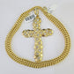 10K Franco Chain Jesus Cross Pendant Charm Necklace 20"-26" 5mm Gold Yellow SET