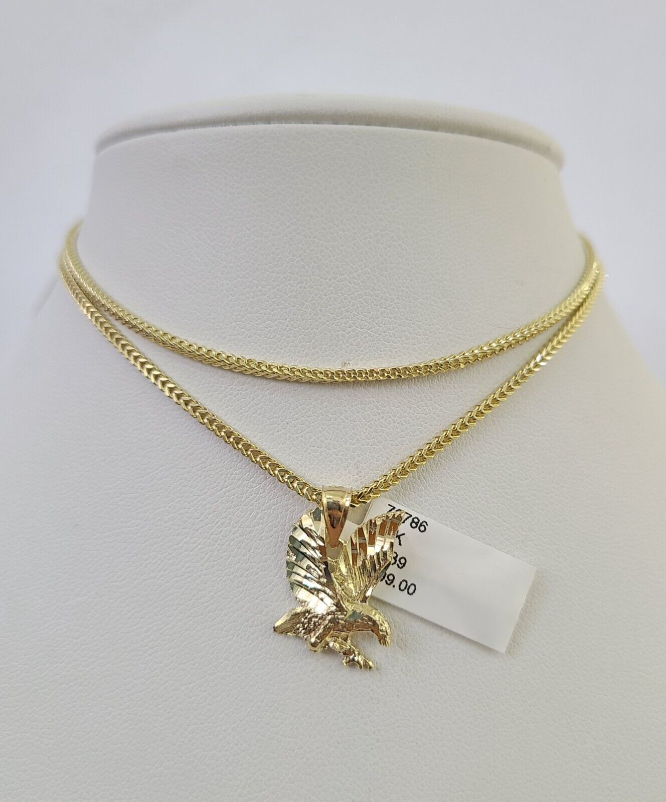 10K Franco Chain Eagle Pendant Charm Necklace 16"-24" 2mm Yellow Gold SET