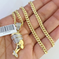 10k Miami Cuban Chain Diamond Egypt Queen Charm Set 4mm 18"-28" Necklace Gold