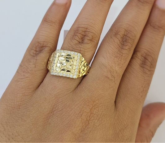Real 10k Nugget Ring Yellow Gold Women Men Genuine 10Kt