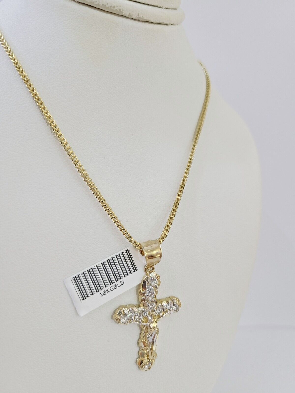 10K Gold Franco Chain 3mm Length 18" 20" 22" 24" 26" 28" 30" & Cross Charm