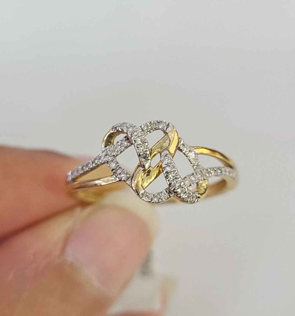 Real 10k Hearts Diamond Ladies Ring Women Casual 10Kt Yellow Gold