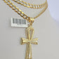 10k Solid Gold Cuban Curb Chain Jesus Cross Pendant 6mm 20"-30" SET Necklace