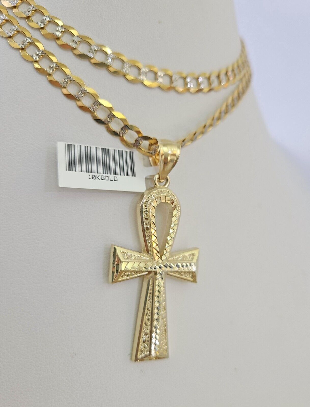 10k Solid Gold Cuban Curb Chain Jesus Cross Pendant 6mm 20"-30" SET Necklace