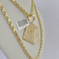 10k Solid Rope Chain Royal Flush Cards Charm Set 4mm 20"-28" Necklace Gold