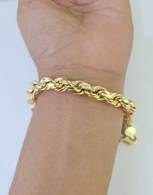 Real 10K Rope Bracelet Yellow Gold 8mm 9 Inch Lobster Lock Mens