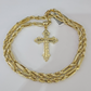 10k Milano Rope Chain Jesus Cross Charm Necklace SET 5mm 18"-28" Pendant