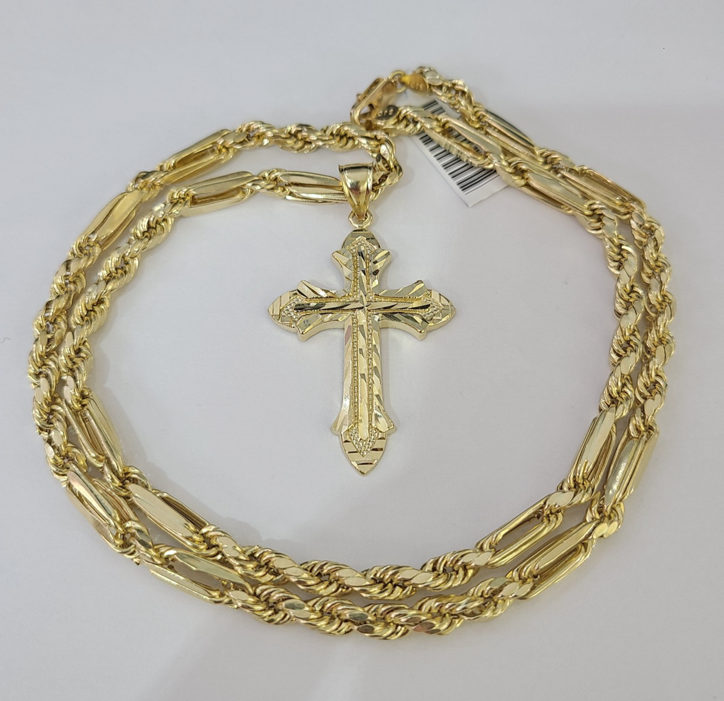 10k Milano Rope Chain Jesus Cross Charm Necklace SET 5mm 18"-28" Pendant