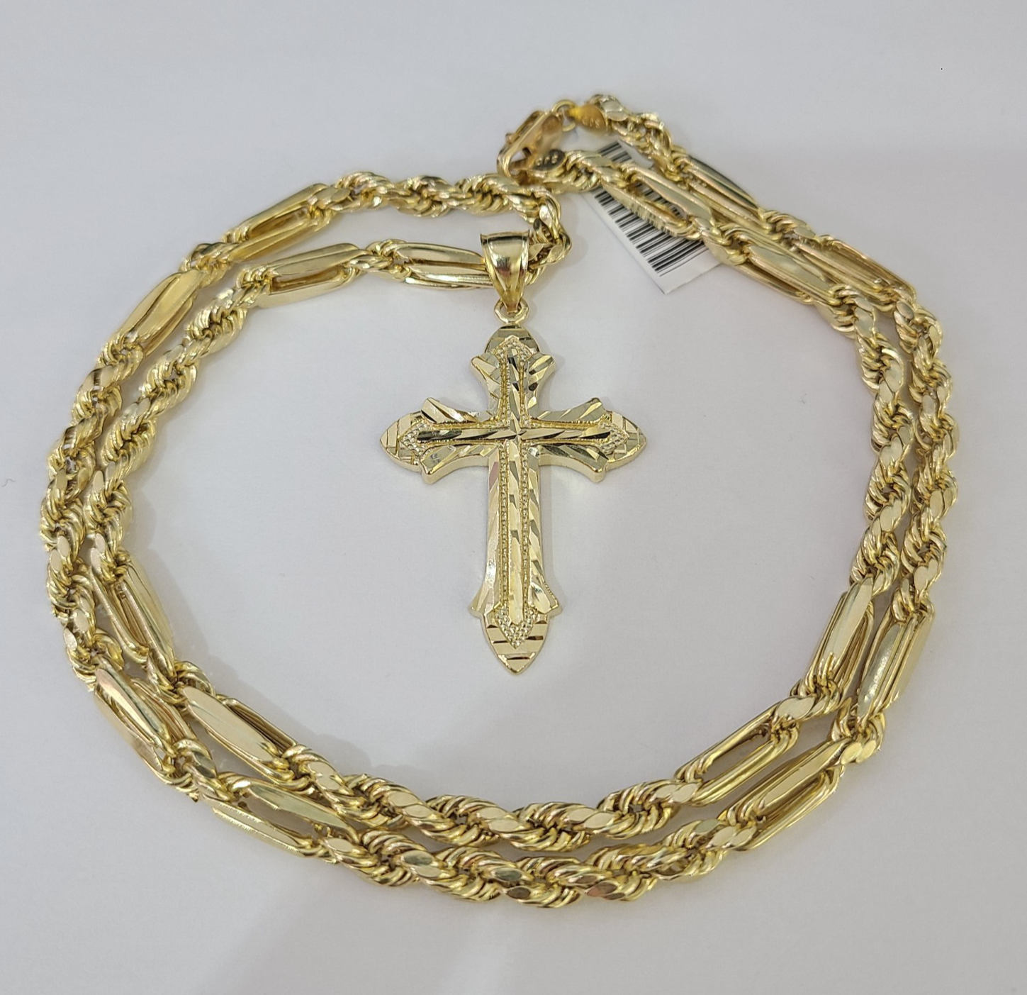 10k Milano Rope Chain Jesus Cross Charm Necklace SET 5mm 18"-28" Pendant