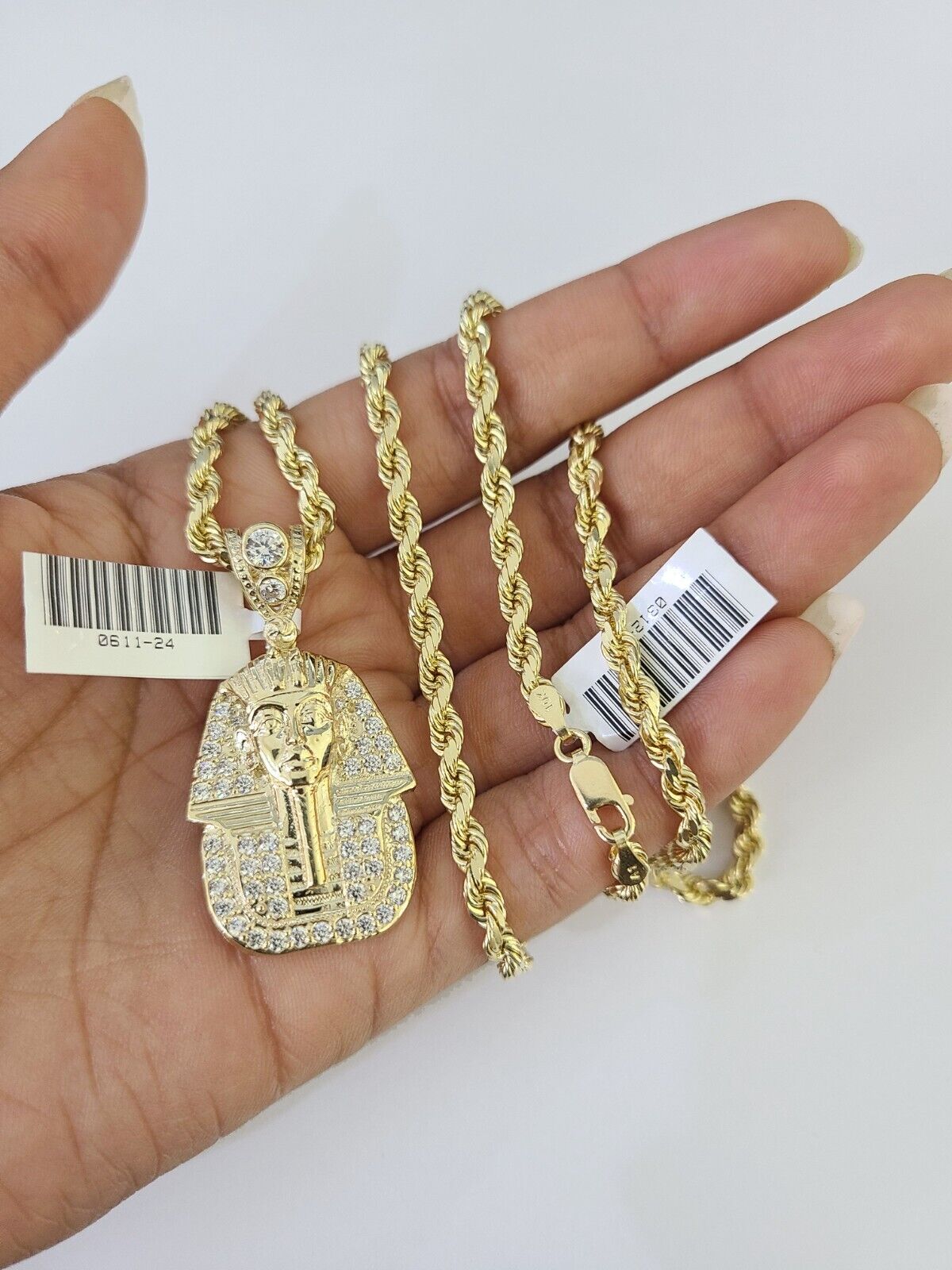 10k Solid Rope Chain Pharaoh Charm Set 4mm 20"-28" Necklace Gold Yellow