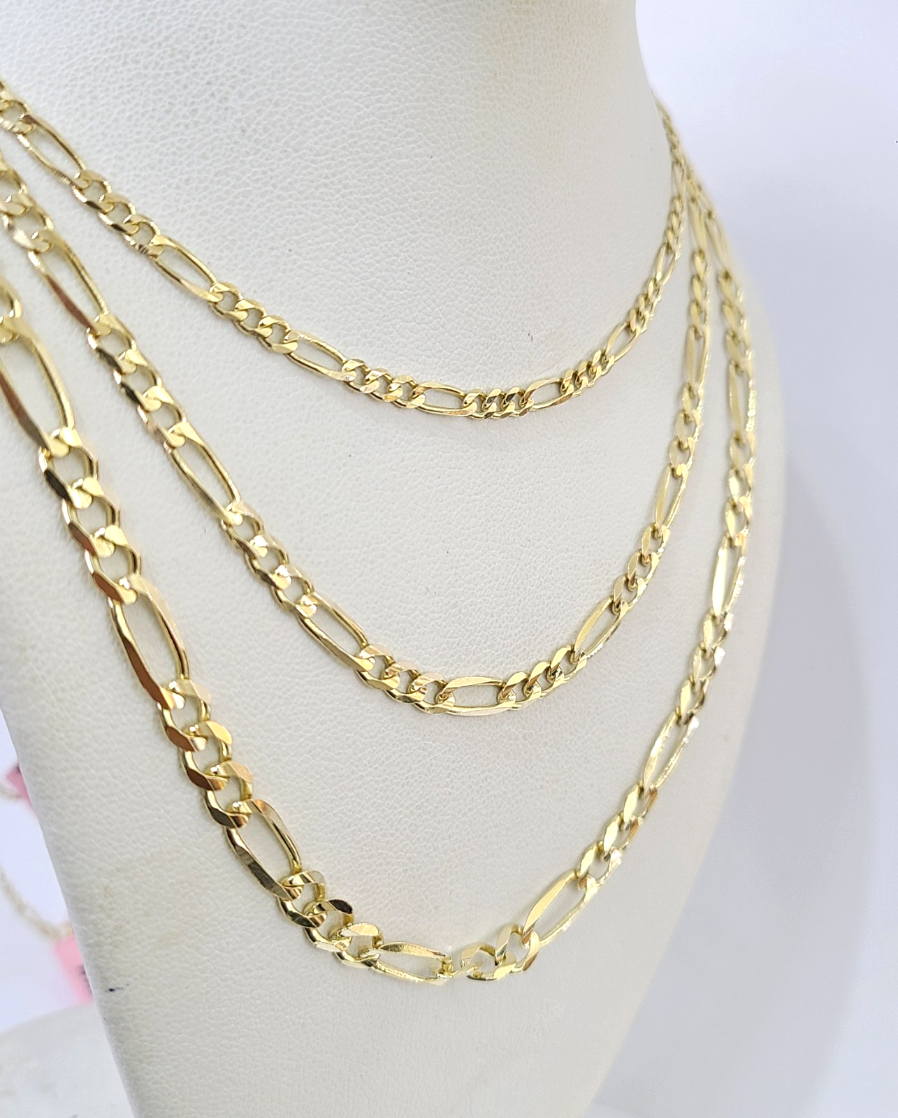 Real 14k Solid Gold Chain Figaro Link Necklace 3mm 4mm 5mm Men Women 14kt