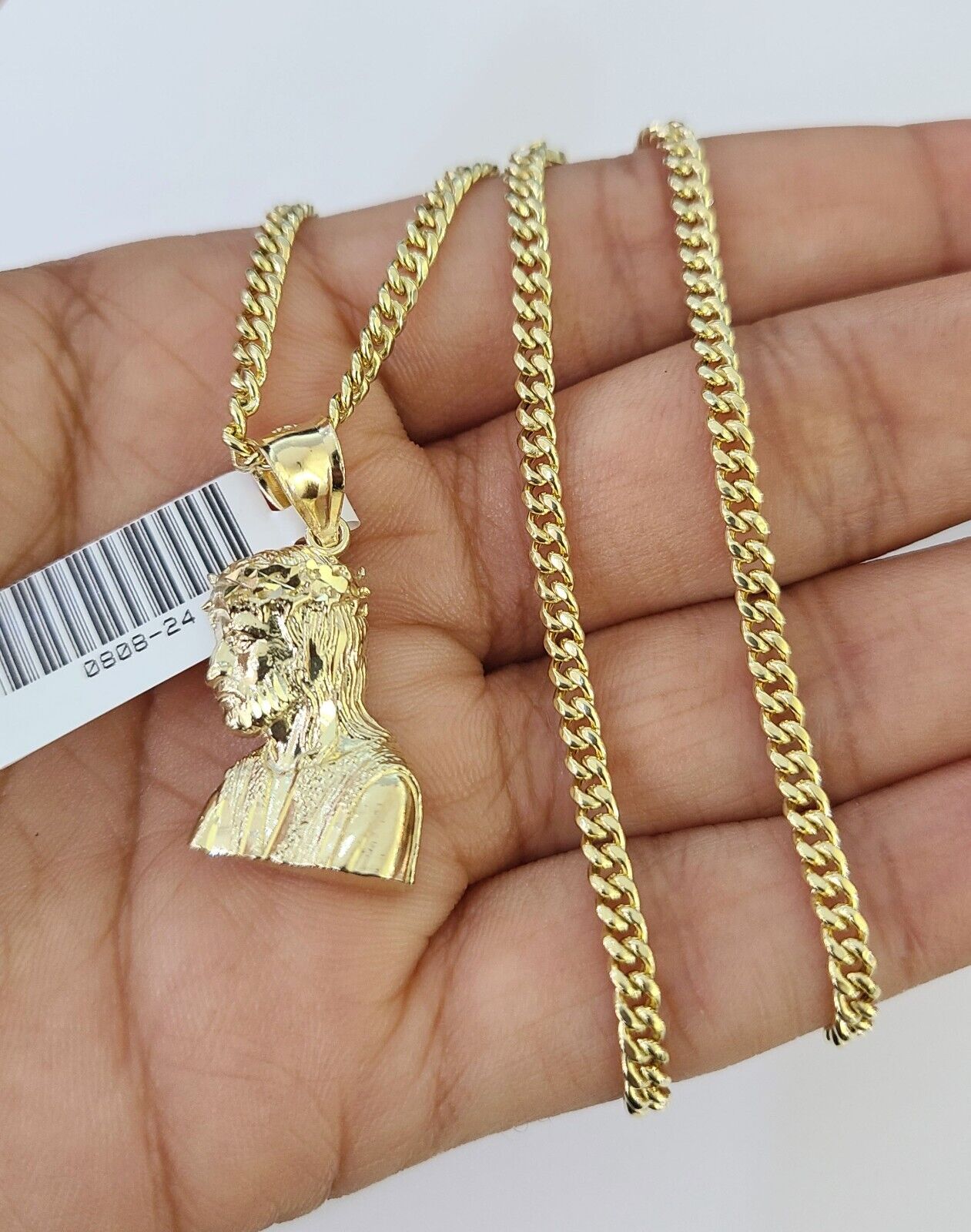 10K Gold Miami Cuban Chain Jesus Head Charm 18"-28" 3mm REAL Pendant Necklace