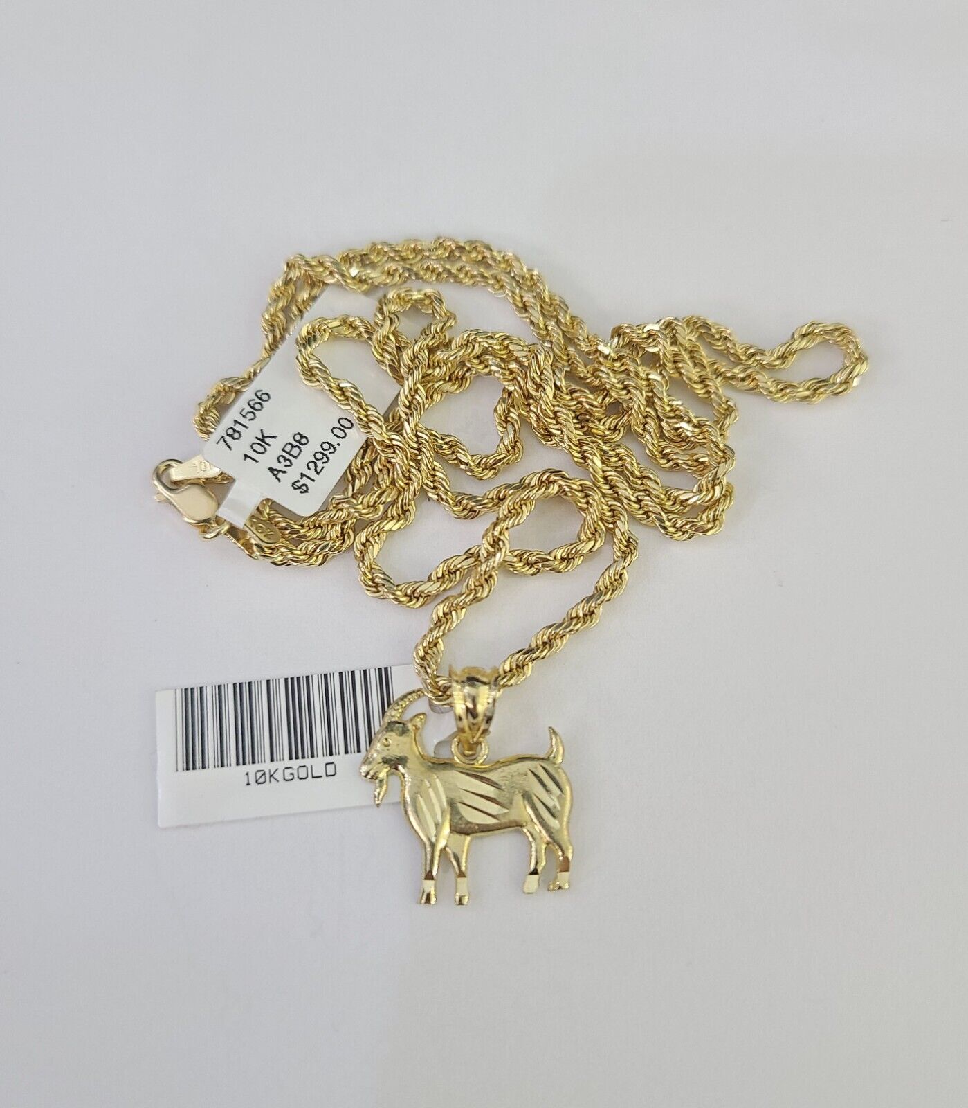 10k 2.5mm Rope Chain GOAT Pendant 18"-30" Yellow Gold Set Charm Necklace