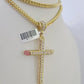 10K Franco Chain Jesus Cross Pendant Charm Necklace 20"-28" 4mm Gold Yellow SET