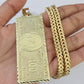 10K Franco Chain 100 Money Dollar Pendant Charm Necklace 20"-26" 5mm Gold SET