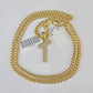 10k Miami Cuban Chain T Diamond Charm Set 4mm 18-26"Yellow Gold Necklace Pendant