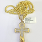 10k Miami Cuban Chain Diamond Jesus Cross Charm Set 4mm 18"-28" Necklace Gold