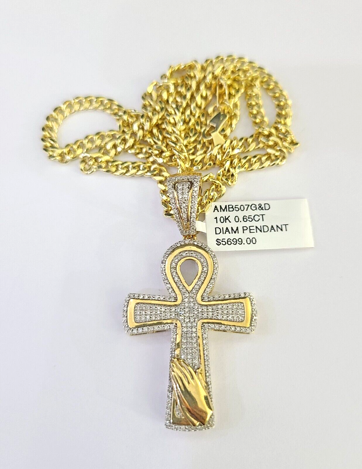 10k Miami Cuban Chain Diamond Jesus Cross Charm Set 4mm 18"-28" Necklace Gold