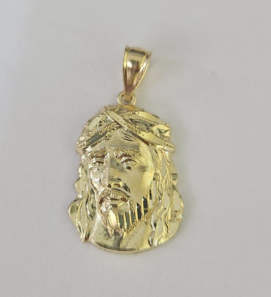 Real 10K Jesus Head Pendant Charm Yellow Gold Genuine 1"