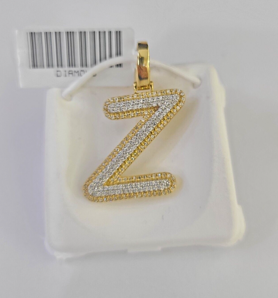 10k Yellow Gold Diamond Z Charm Pendant Initial Alphabet Letter Real Genuine
