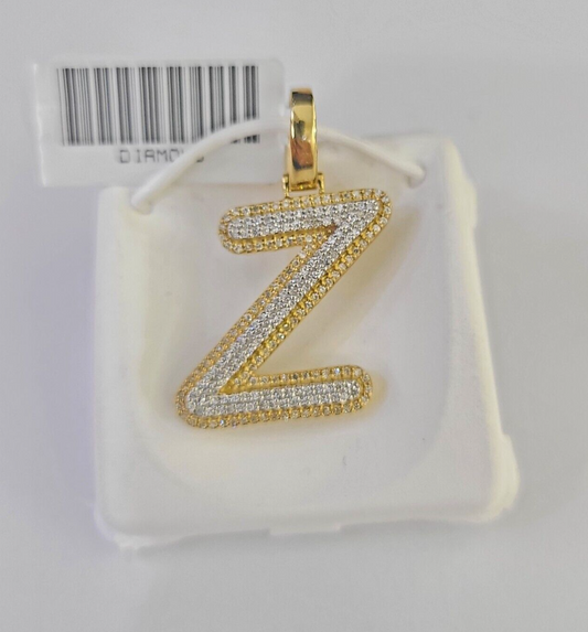 10k Yellow Gold Diamond Z Charm Pendant Initial Alphabet Letter Real Genuine