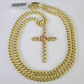 10k Jesus Cross Charm Miami Cuban Chain Pendant Set 5mm 18"28" Necklace Gold