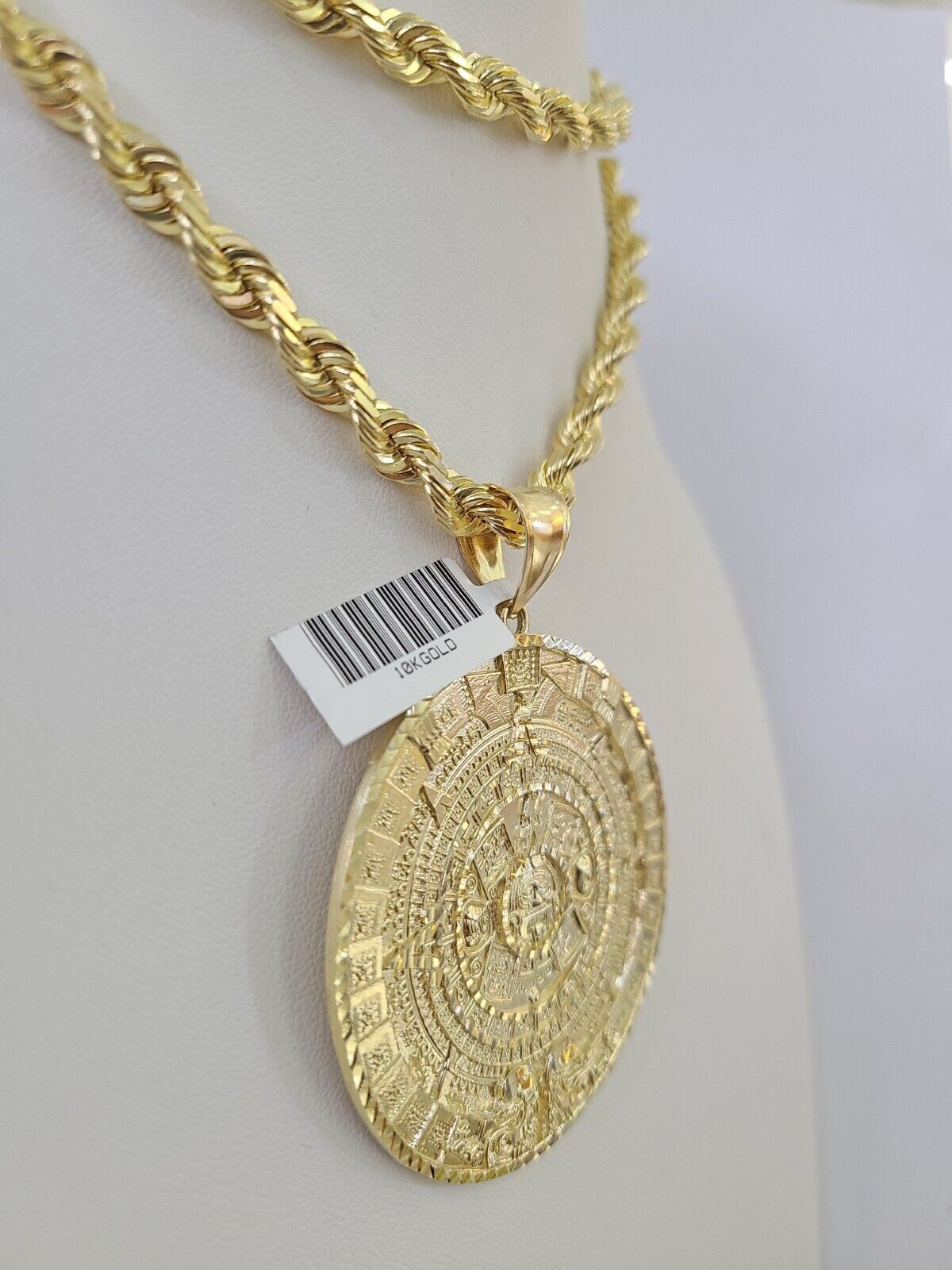 Real 10k Solid Rope Chain Mayan Calendar Charm Set 6mm 20"-30" Inch Necklace