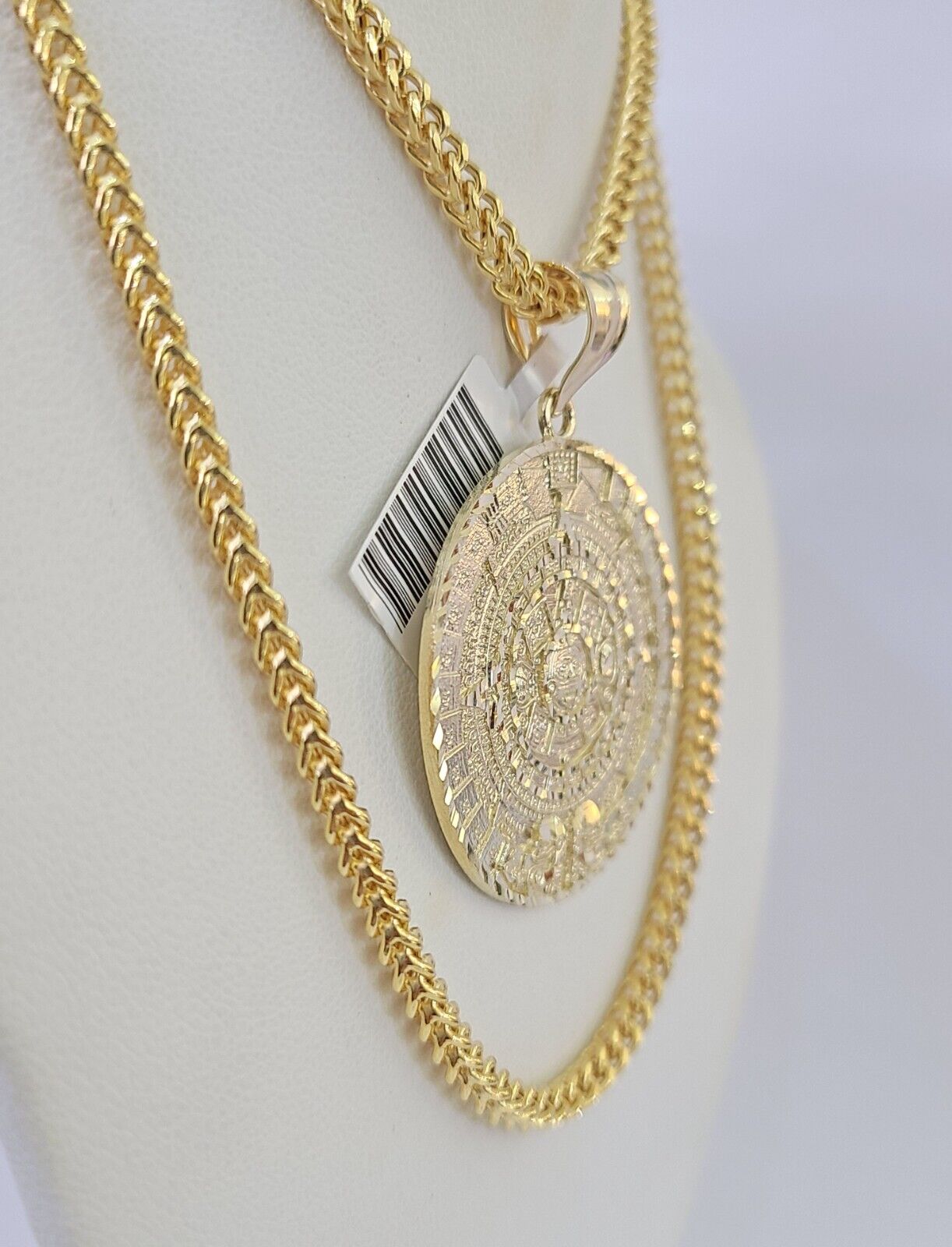 10K Franco Chain Mayan Calendar Pendant Charm Necklace 20"-26" 3mm Gold Yellow