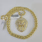 10k Solid Rope Chain Roaring Lion Charm Set 4mm 20"-28" Necklace Gold Yellow