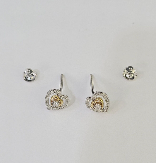 14k White Yellow Gold Heart Earrings Diamond screw-back Women Men Studs Natural